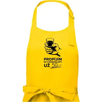 Kuchyňská zástěra Panák alkoholu - propíjím se už 50 let - Pánská zástěra na vaření - Univerzální velikost ( Žlutá )
