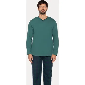 Pánská móda GUASCH Pánské pyžamo SANTIAGO, Zelená, V dárkovém boxu, Bavlna 100%, Dlouhý rukáv - vel. XXL