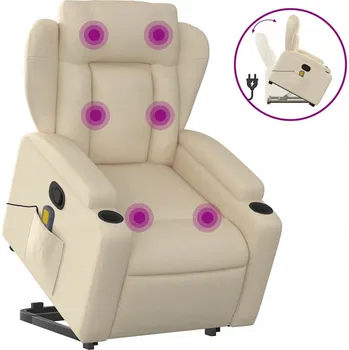 Křeslo VidaXL Zvedací masážní křeslo, polohovací, krémové, látkové