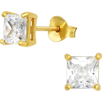 Náušnice Pozlacené náušnice Square s kubickým Zirkonem 5 mm Ag 925/1000