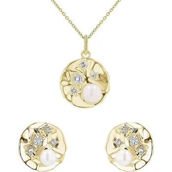 Souprava šperků Sada stříbrných šperků s perlami a bílými topazy Darleen