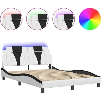 Postel Rám postele s LED podsvícením čela, bílá/černá, 218 x 145 x 74,5 cm