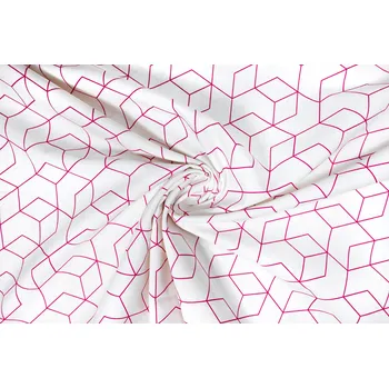 Bavlněné plátno cyklamenové geometrické obrazce na smetanové