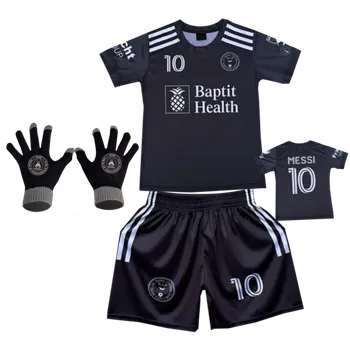 Numberoplus Premium dětský fotbalový dres Komplet + fotbalová pletené rukavice Inter Miami CF Academy - Messi MJ10 Velikost: 11 roků (vel.140)