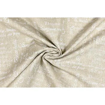 Bavlněné plátno bílé písmo na béžové menší