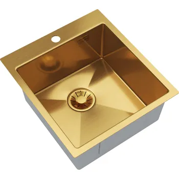 Granitový dřez Gamma Gamma, 1-komorový nerezový dřez 450x500x210 mm, broušené zlato, GMA-S4550-GD