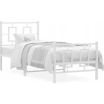 Postel Bílý rám postele z kovu 196 x 80 x 91 cm, čelo a nožní díl