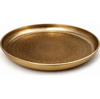 Kovový zlatý tác v marockém stylu, kulatý