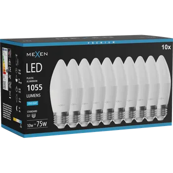 Žárovka Mexen Nova 10x LED žárovka E27, C37, 10W, Studená - 6500K, 1055 lm - L102-E27-1065-01x10 Żarówki LED