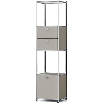 regál 727257 - Tchibo - Kovový regál »Cn3 Slim Line« se 2 přemístitelnými zásuvkami a 1 přemístitelnými výklopnými dvířky - barva: šedá