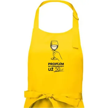 Kuchyňská zástěra Bílé víno - propíjím se už 50 let - Dámská zástěra na vaření - Univerzální velikost ( Žlutá )