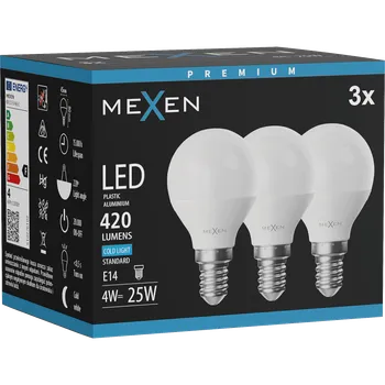 Žárovka Mexen Nova 3x LED žárovka E14, G45, 4W, Studená - 6500K, 420 lm - L101-E14-0465-01x03 Żarówki LED