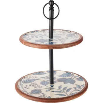 Dvoupatrový podnos LOSY 42 cm z masivu vícebarevný