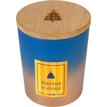 Svíčka Svíčka sklo - MAGIC WOOD 300 g - Šťastné a Veselé (cena bez slev)