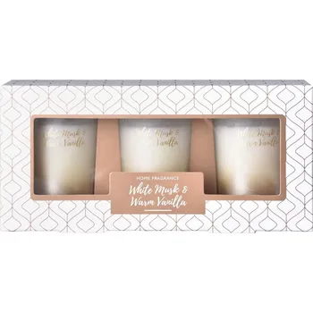 Svíčka Emocio votiv 3ks vonná svíčka, v dárkové krabičce White Musk & Warm Vanilla