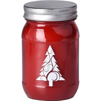 Svíčka Emocio červená vonná svíčka 70x120 mm sklo s plechovým víčkem Baked Cinnamon Roll, potisk stromek