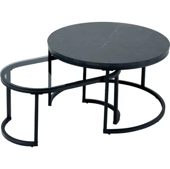 Konferenční stolek INVICTA INTERIOR Konferenční stolek ORBIT BLACK 70cm sada 2 ks Mramorový vzhled