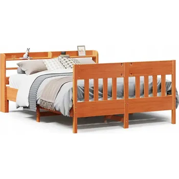 Postel Rám postele s opěrkou hlavy a policemi, voskově hnědá barva, 208 x 130 x 82 cm