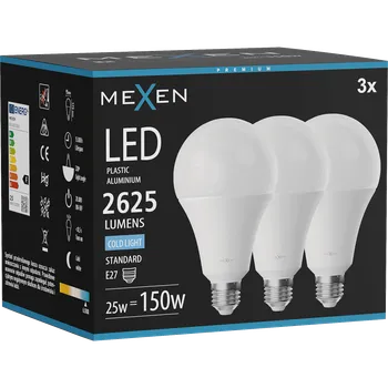 Žárovka Mexen Nova 3x LED žárovka E27, A95, 25W, Studená - 6500K, 2625 lm - L100-E27-2565-01x03 Żarówki LED