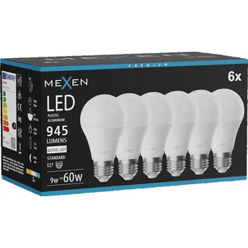 Žárovka Mexen Nova 6x LED žárovka E27, A60, 9W, Neutrální - 4000K, 945 lm - L100-E27-0940-01x06 Żarówki LED