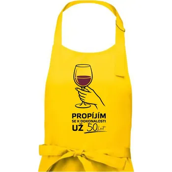 Kuchyňská zástěra Červené víno - propíjím se už 50 let - Dámská zástěra na vaření - Univerzální velikost ( Žlutá )