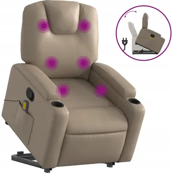 Křeslo Polohovací masážní křeslo s funkcí vstávání, cappuccino, ekokůže