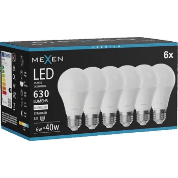 Žárovka Mexen Nova 6x LED žárovka E27, A60, 6W, Neutrální - 4000K, 630 lm - L100-E27-0640-01x06 Żarówki LED