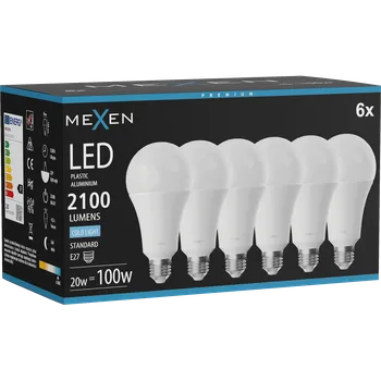 Žárovka Mexen Nova 6x Žárovka LED E27, A70, 20W, Studená - 6500K, 2100 lm - L100-E27-2065-01x06 Żarówki LED