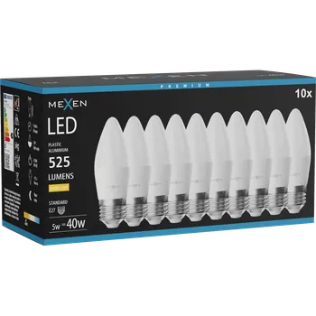 Žárovka Mexen Nova 10x Žárovka LED E27, C37, 5W, Teplá - 3000K, 525 lm - L102-E27-0530-01x10 Żarówki LED
