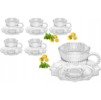 KOMPLET Šálek na čajovou kávu se skleněným podšálkem 6 x 200 ml VZOR