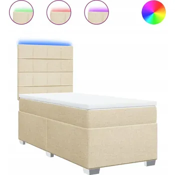 Postel Kontinentální postel s LED osvětlením, krémová, 200x100x140,5/150,5 cm