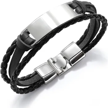 Náramek Troli Moderní černý náramek pro muže Leather VPH1301A + 2 měsíce na vrácení zboží