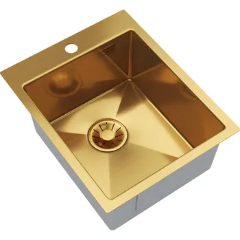 Granitový dřez Gamma Gamma, 1-komorový nerezový dřez 400x500x210 mm, broušené zlato, GMA-S4050-GD