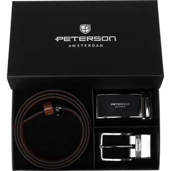 Opasek Peterson kožený opasek sada 4v1 oboustranná pánská přírodní kůže s přezkou