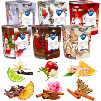 Svíčka Vonná parafinová svíčka VÁNOČNÍ MIX Aura 6 ks