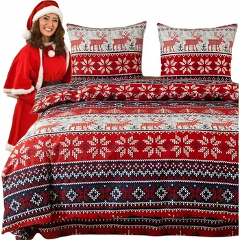 Povlečení Povlečení vánoční 220x200 červené grafitové skandinávský vzor svetřík