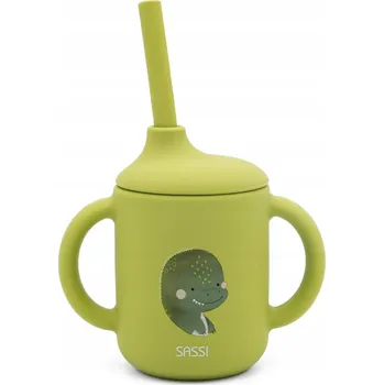 Silikonový hrneček s brčkem pro děti Dinosaurus SASSI