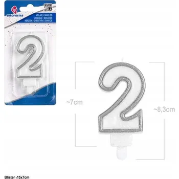 Dortová svíčka Ouda Party - Svíčky s třpytivými okraji - číslice 2