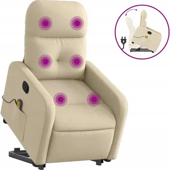 Křeslo Zvedací masážní křeslo, polohovací, krémové, látkové