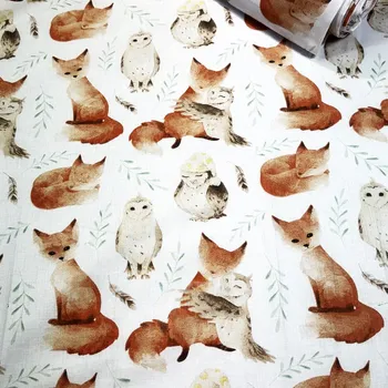 Bavlněné látky, metráž. Veverka a Sova na Bílém