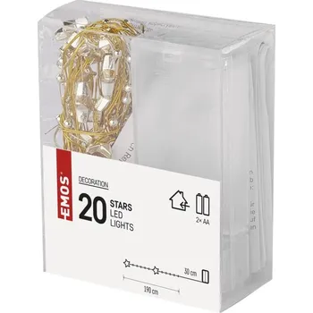 Vánoční dekorace Emos LED vánoční řetěz s časovačem hvězdičky, teplá bílá, délka 1,9 m