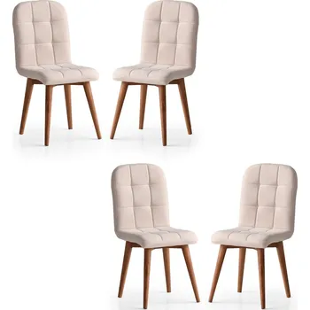 Jídelní židle Sada 4 ks jídelních židlí Retro krémová/ořech