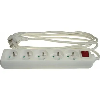 Napájecí kabel Prodlužovací kabel s vypínačem, 5 zásuvek, bílý, 3 m