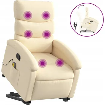 Křeslo VidaXL Zvedací masážní křeslo, polohovací, krémové, látkové