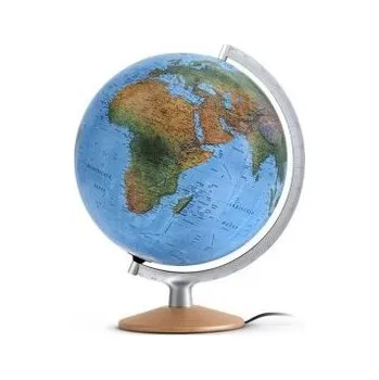 Doppelbild-Leuchtglobus, Fuß Buche klarlackiert u. silberfarbenem Metallmeridian (DFNI 3017)