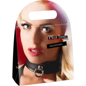 Kožený bondage límec černý se stříbrným kroužkem, unisize