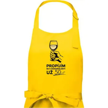Kuchyňská zástěra Bílé víno - propíjím se už 50 let - Pánská zástěra na vaření - Univerzální velikost ( Žlutá )