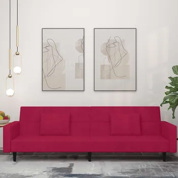 Pohovka vidaXL 2místná rozkládací pohovka se 2 polštáři samet [375818] Barva: vínová červená