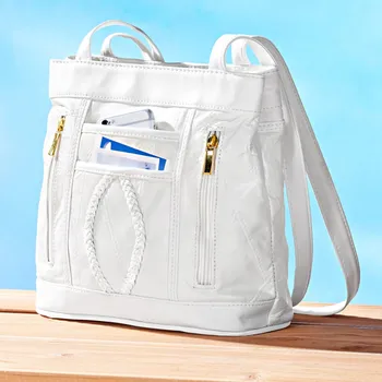 Kabelka 3Pagen Kožená kabelka bílá 24 x 11 x 26 cm