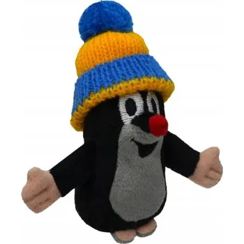 plyšák Plyšová loutka na prst Krteček v barevné čepici s bambulí 10 cm